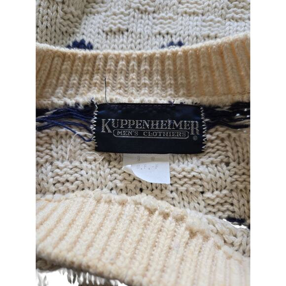 Men Vintage Kuppenheimer Knit White Blue Sweater Made In USA Medium RN#26416 EUC - Picture 11 of 12